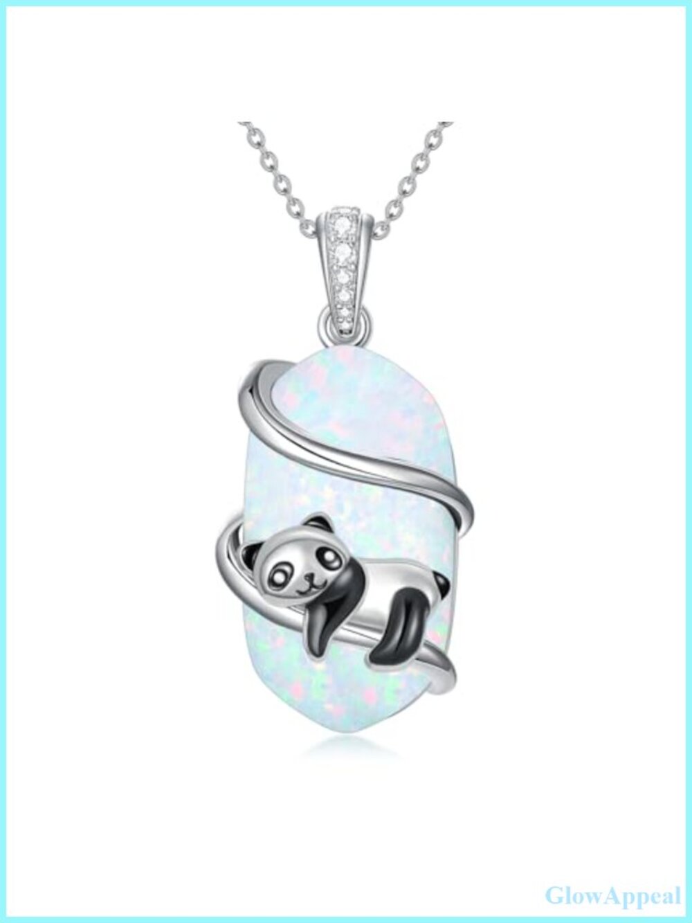 Opal Panda Pendant Necklace 925 Sterling Silver 18in Adjustable Women's Jewelry